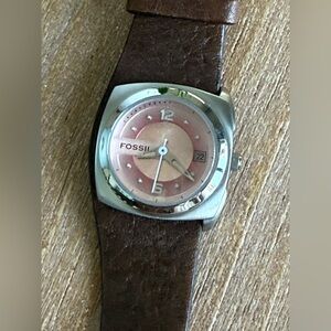 Women’s fossil watch - pink face leather band stainless steal (JR-9438)